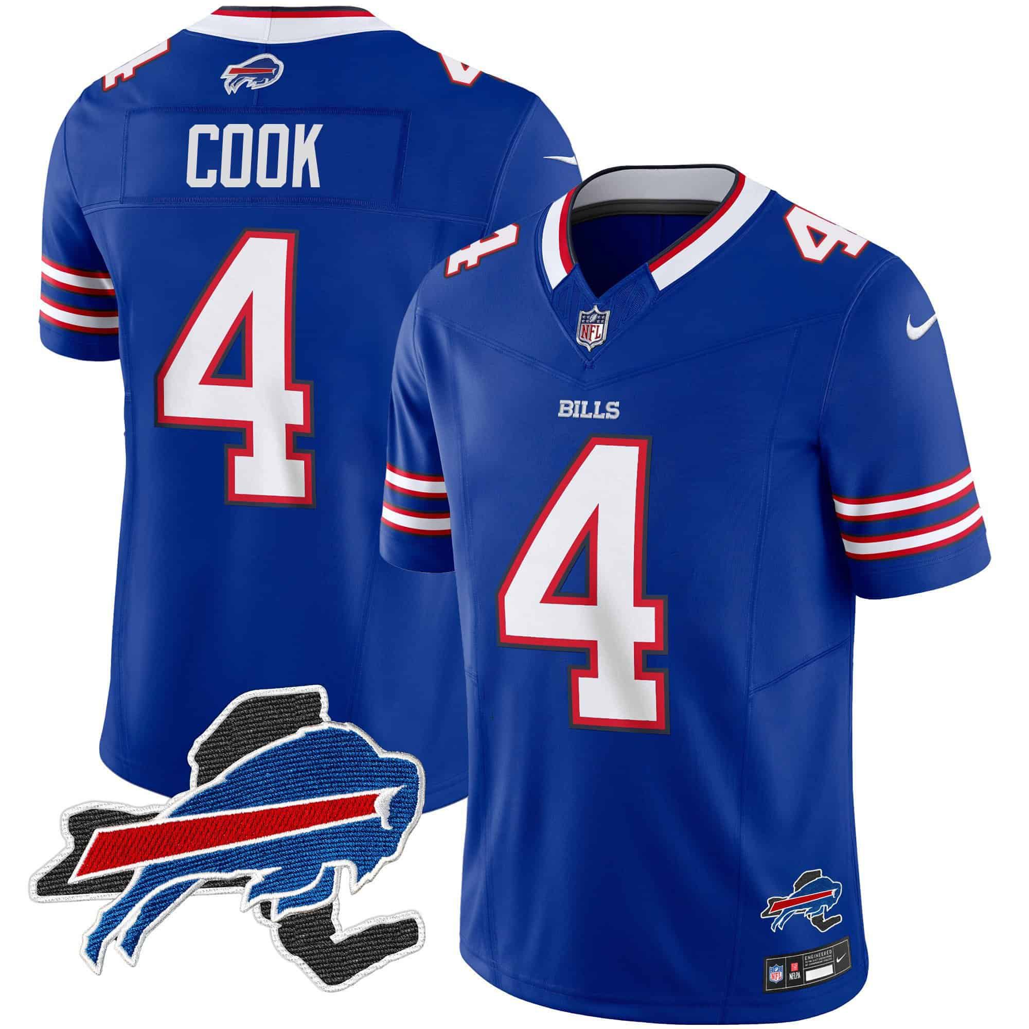 Men Buffalo Bills #4 Cook Blue 2024 Nike Patch Vapor Limited NFL Jersey style 1